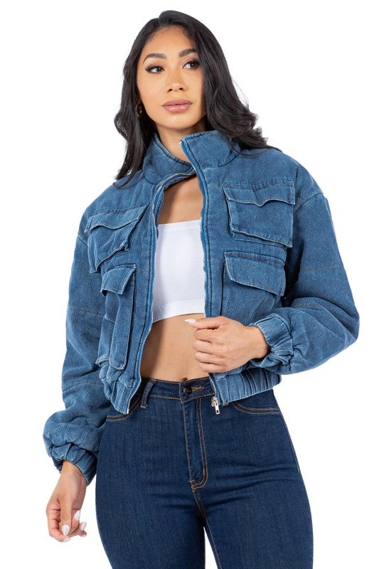 SEXY FASHION DENIM PUFFER JACKET