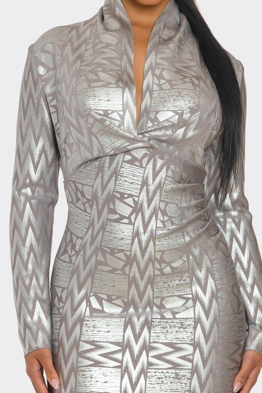 Metallic Zigzag Holiday Bandage dress