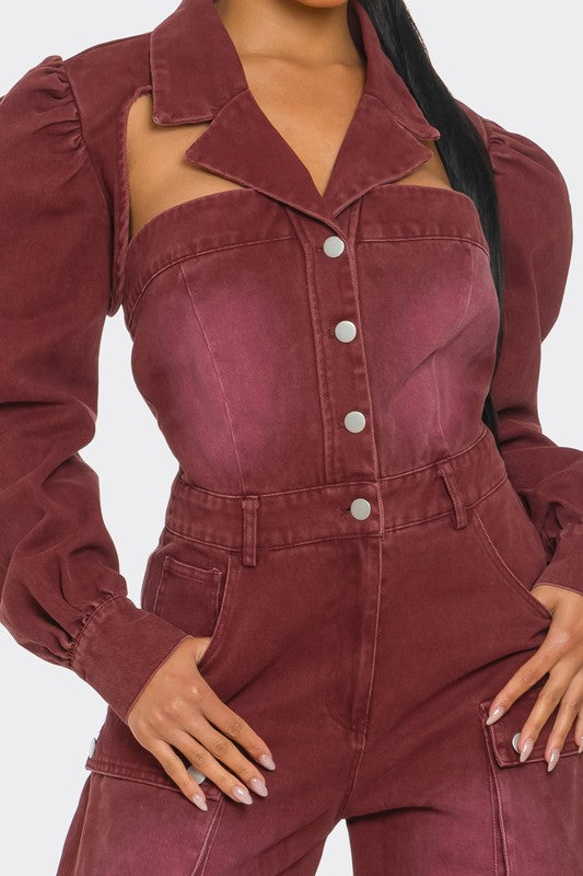 Vintage Inspired Utility Burgundy Jumpsuit