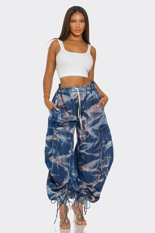 Urban Chic Drawstring Denim Cargo Pants