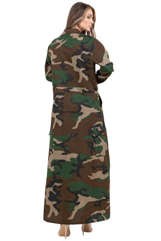 WOMEN FASHION CAMOFLAGE LONG MAXI DRESS