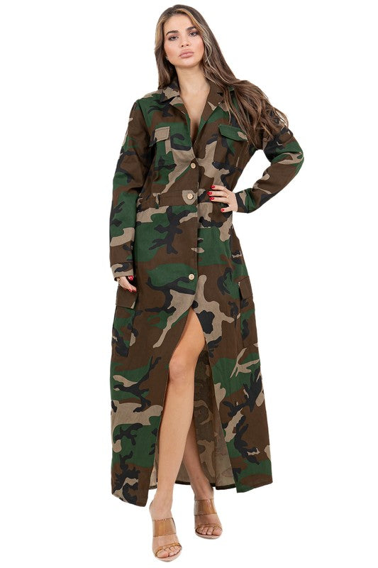 WOMEN FASHION CAMOFLAGE LONG MAXI DRESS