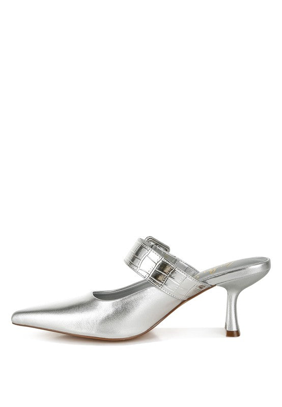 Bismi Large Buckle Kitten Heel Mules